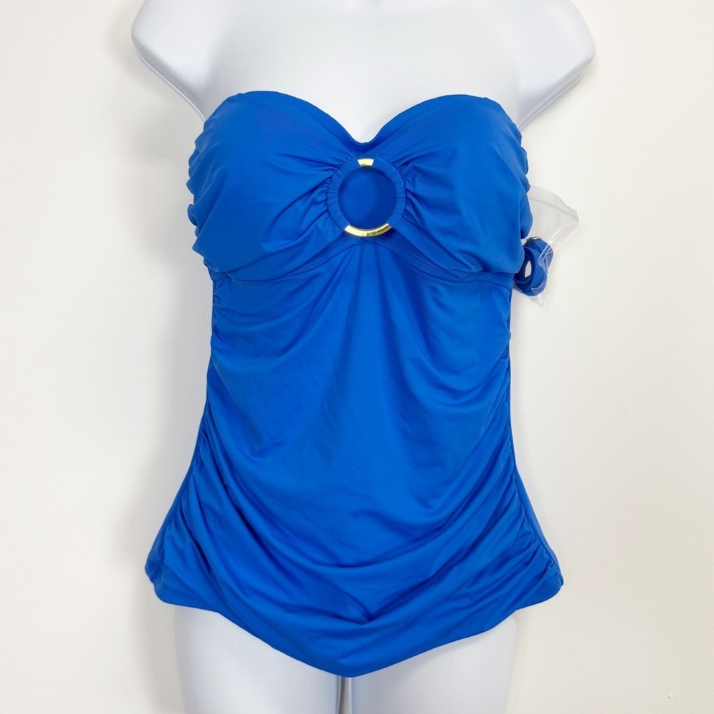 Bleu Rod Beattie Swimsuit Top Womens Size 10 Blue Bandeau Ring Strapless Tankini